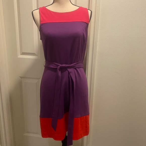 Elle Womens Purple Red Pink Color Block Sleeveless Midi Dress size 8 - Picture 12 of 12
